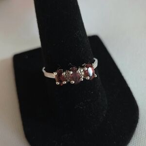 Natural Garnet & Diamond Past, Present, Future Ring